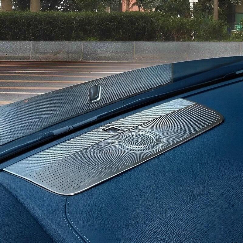 Silver metallic textured dashboard cover with spiral pattern for car interior