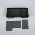 Black rectangular organizer tray and grey felt protective floor mats for car interior.