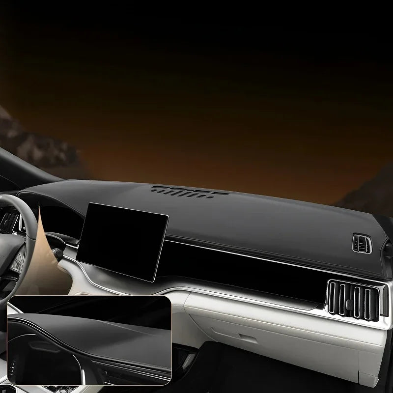 Black premium leather dashboard cover for BYD, providing a sleek and protective interior finish.