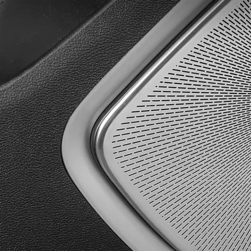 Silver metallic perforated texture trim for BYD interior protection.