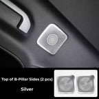 Silver metallic B-pillar speaker grill covers for BYD cars, set of 2 pieces.