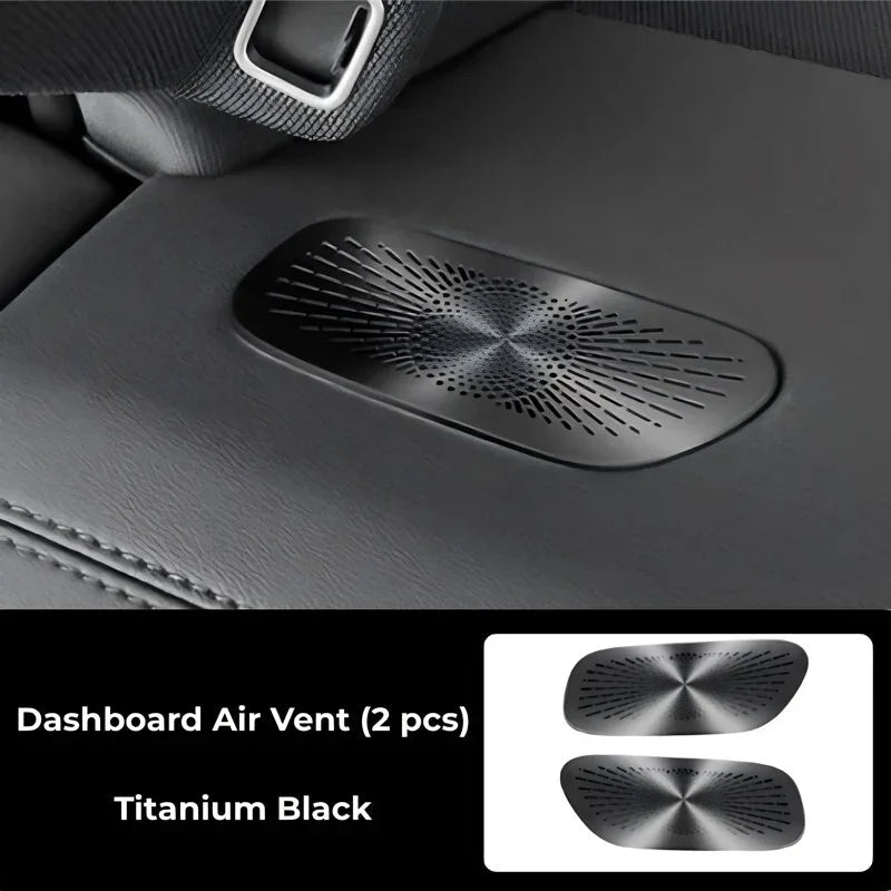 Two titanium black dashboard air vents with a sleek metallic finish for BYD accessories.