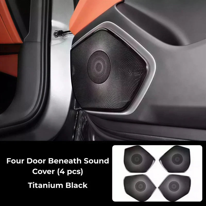 Titanium Black four-piece beneath sound cover set for car doors, featuring a professional finish.