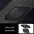 Titanium Black A-pillar trim covers featuring a textured, perforated pattern for BYD models.
