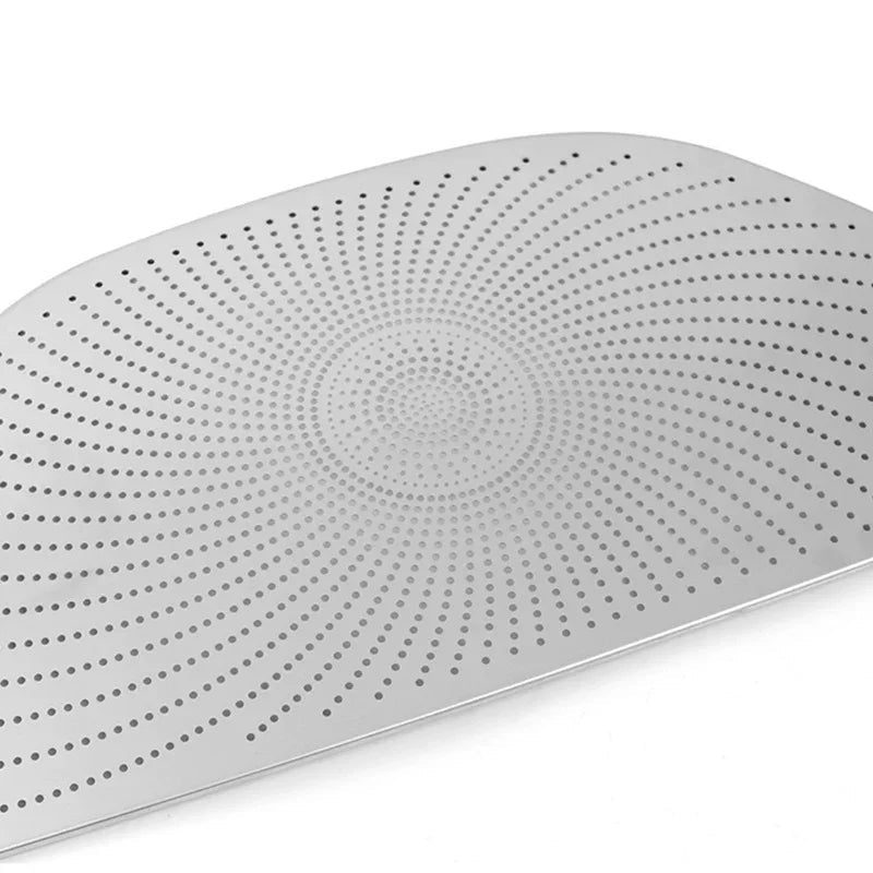 Perforated silver stainless steel car floor mat with a sleek, durable design.