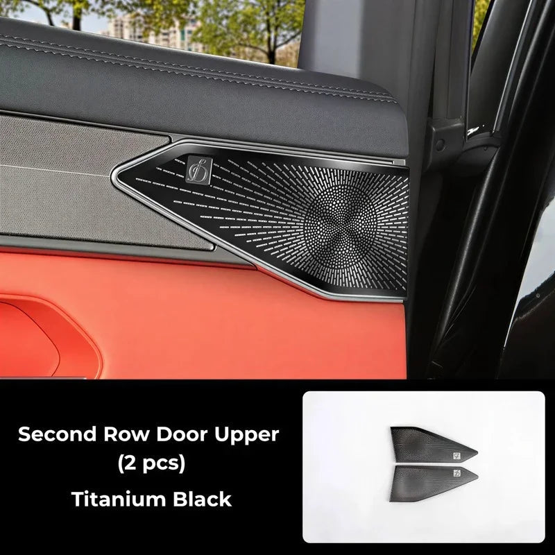 Titanium Black second row upper door trim panels with textured metallic finish.