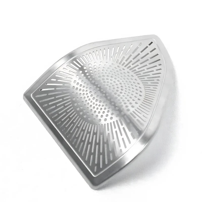 Silver stainless steel perforated car pedal plate with a radial slot design