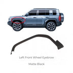 Matte black left front wheel eyebrow fender flare for SUV protection.