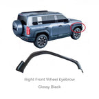 Glossy black right front wheel eyebrow fender flare for SUV protection.