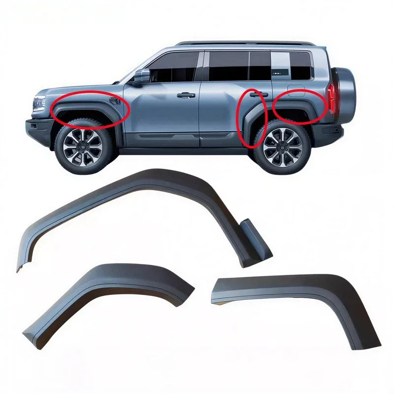 Matte black textured wheel arch fender flares for SUV protection and rugged styling.