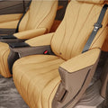 Luxury tan leather car seat covers with diamond stitching and premium perforated texture.