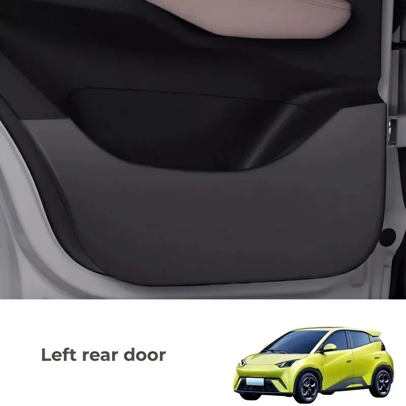 Black matte protective door trim panel for the left rear door of a BYD vehicle.