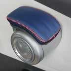 Blue leather armrest cover with red contrast stitching for BYD car interior protection