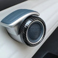 Carbon fiber pattern car door tweeter speaker with silver trim and grey accent
