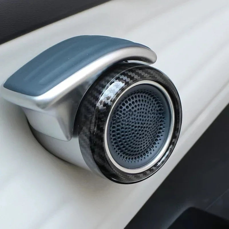 Carbon fiber pattern car door tweeter speaker with silver trim and grey accent