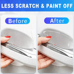 Comparison of a scratched chrome car door handle before and after using a protective film.