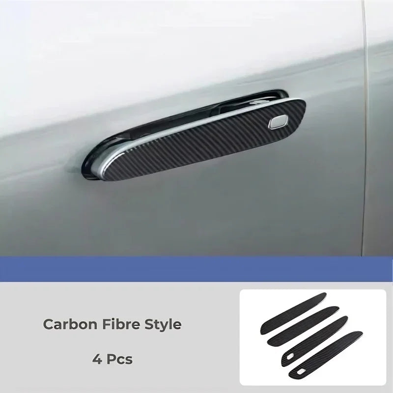 Black carbon fiber style car door handle cover protectors, 4-piece set.
