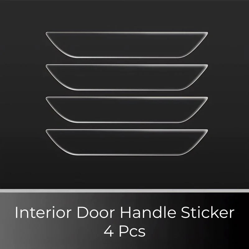 Set of 4 clear, protective interior door handle stickers for car interior protection.
