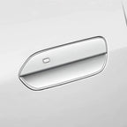 Professional white flush-mounted car door handle with a sleek, integrated keyless entry sensor.