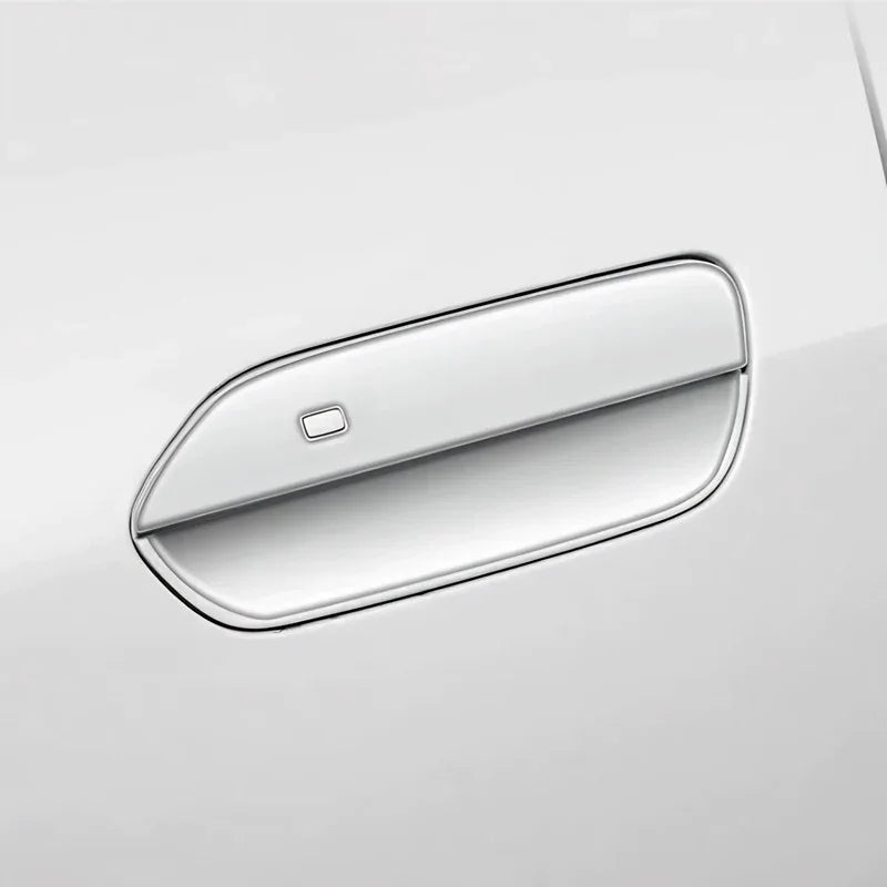 Professional white flush-mounted car door handle with a sleek, integrated keyless entry sensor.