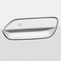 Sleek white automotive door handle cover with a polished chrome trim finish.