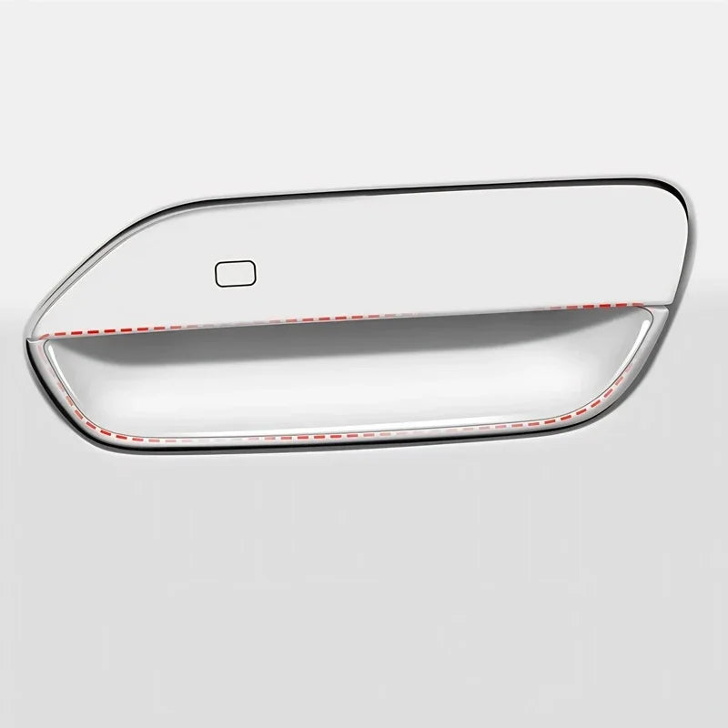 Sleek white car door handle featuring integrated red LED accent lighting for enhanced visibility.