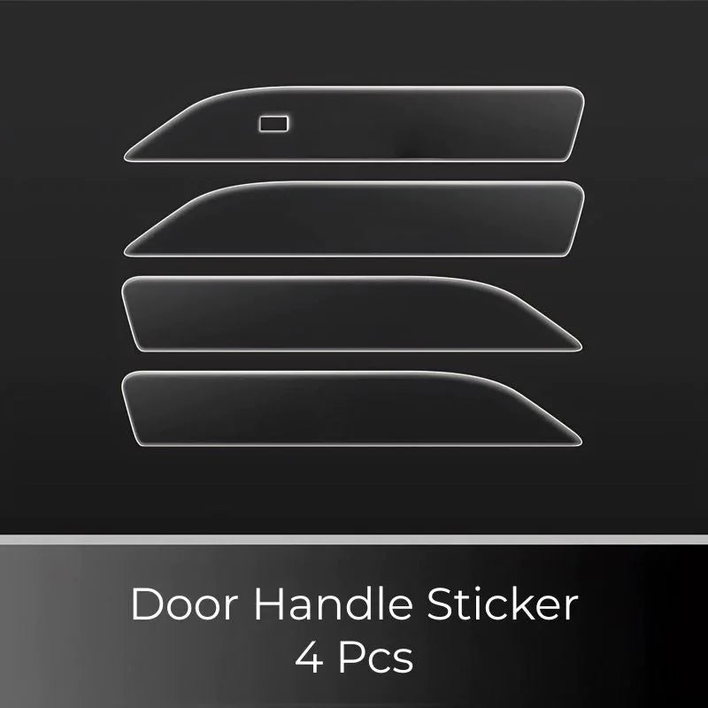 Set of 4 transparent protective door handle stickers for car scratch prevention.
