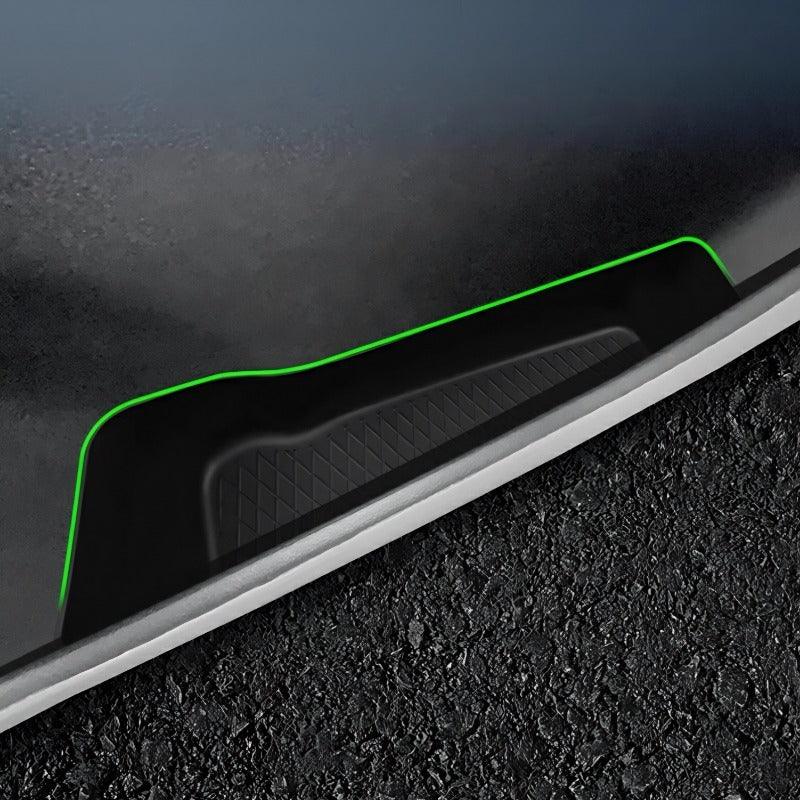 Black durable car door sill protector with a professional green accent line