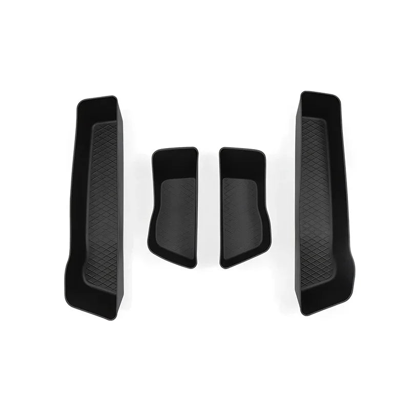 Set of four black textured durable rubber car interior storage organizers