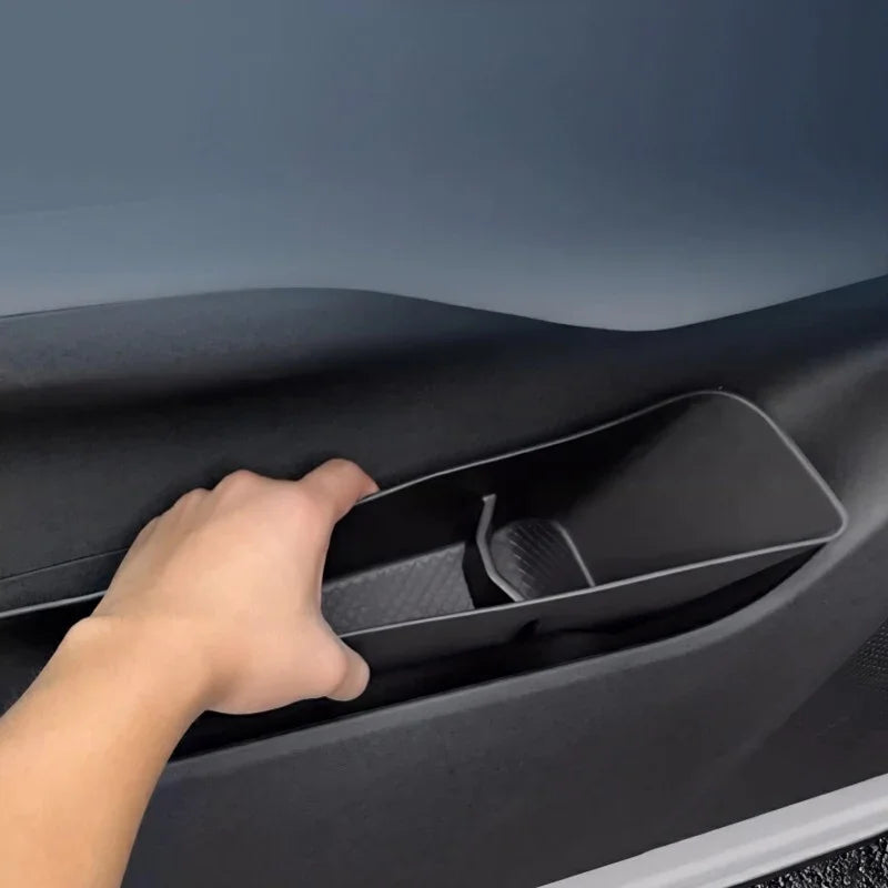 Black premium PU leather door pocket organizer for car interior storage.
