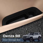 Black textured plastic Denza B8 door storage box tray for organized car interior storage.