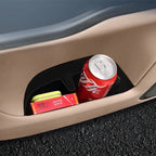 Black durable car door pocket organizer holding a red soda can and small items.