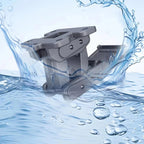 Durable grey heavy-duty plastic bracket component splashing through clear water.