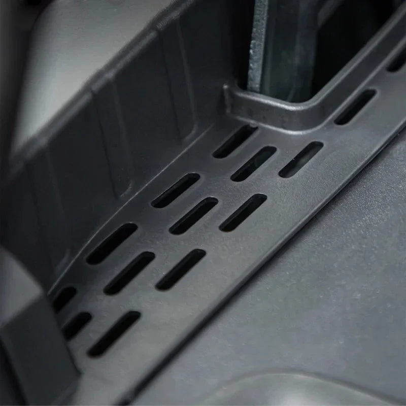 Black textured anti-slip floor mat with precision ventilation slots for BYD vehicle protection.