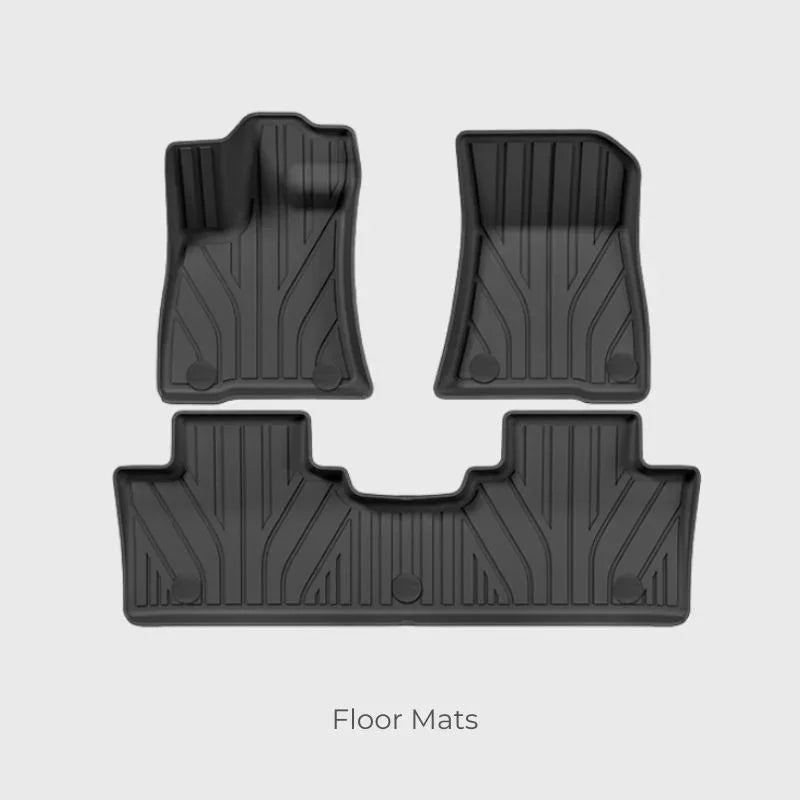 Black heavy-duty TPE floor mats with a textured non-slip surface for custom car protection.