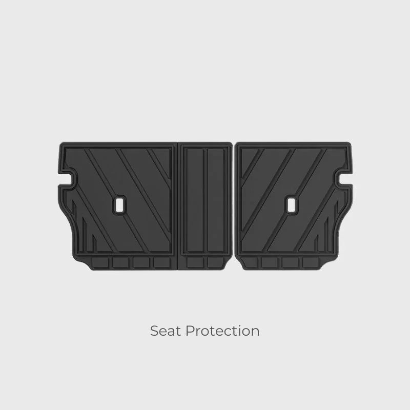 Black heavy-duty rubber seat protection mats with anti-slip textured pattern.