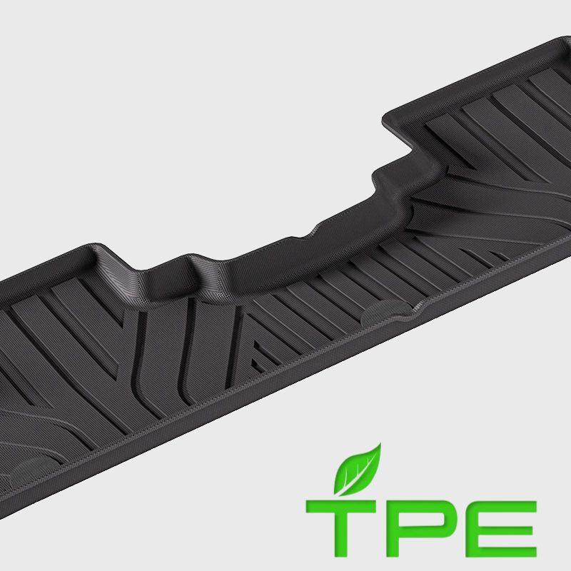Black textured TPE material car trunk mat for durable spill and wear protection.