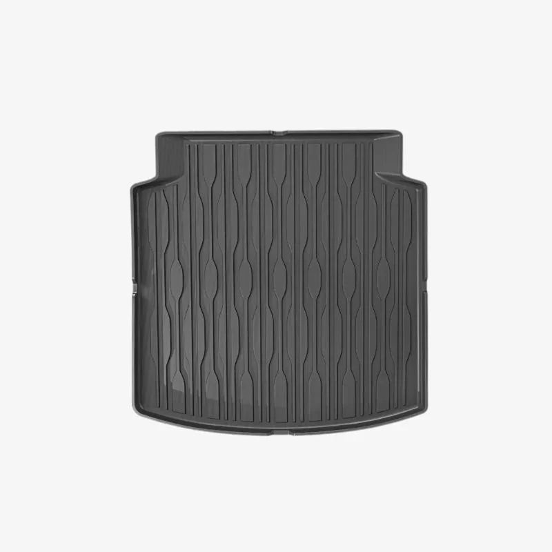 Durable black TPE waterproof trunk mat with anti-slip textured grooves for BYD car protection.