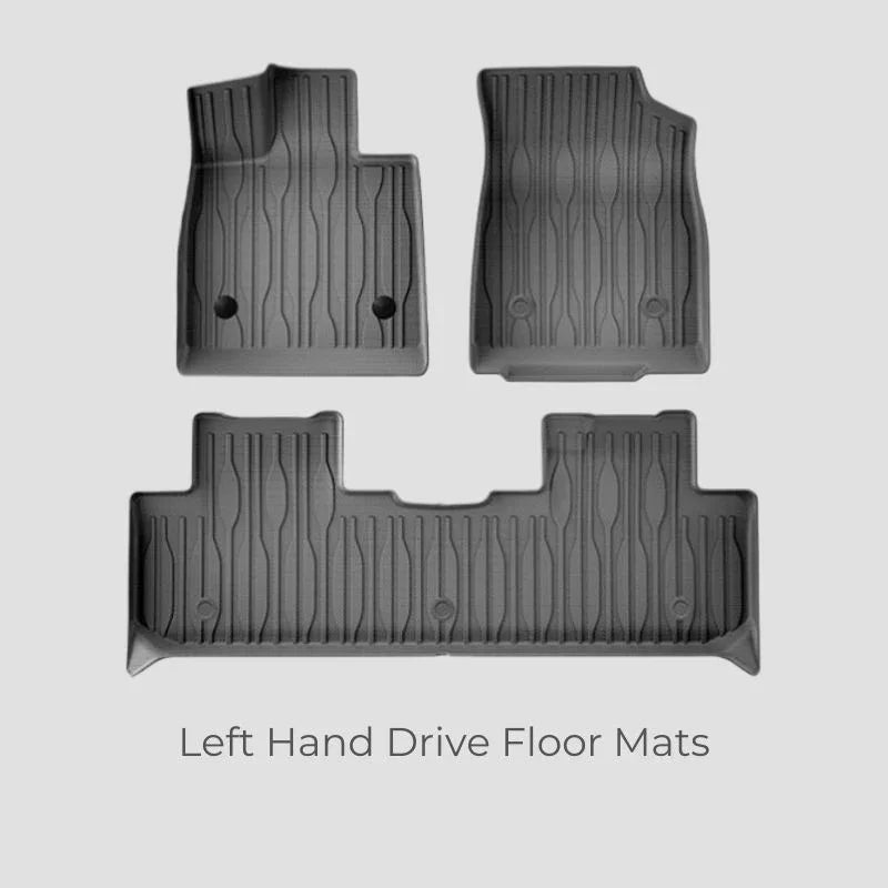 Black custom-fit TPE floor mats for left-hand drive vehicles with anti-slip textured pattern.
