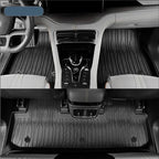 Black textured all-weather TPE car floor mats for front and rear interior.