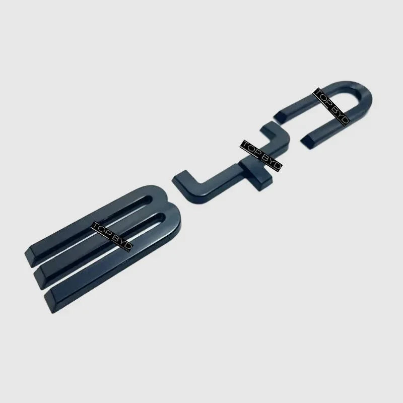 Matte black ABS plastic BYD car emblem letters for automotive exterior styling.