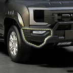 Black matte textured front bumper protector for BYD vehicle, featuring a durable rugged design.