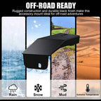 Rugged black metal accessory mount designed for durability in rain, snow, mud, and extreme heat.