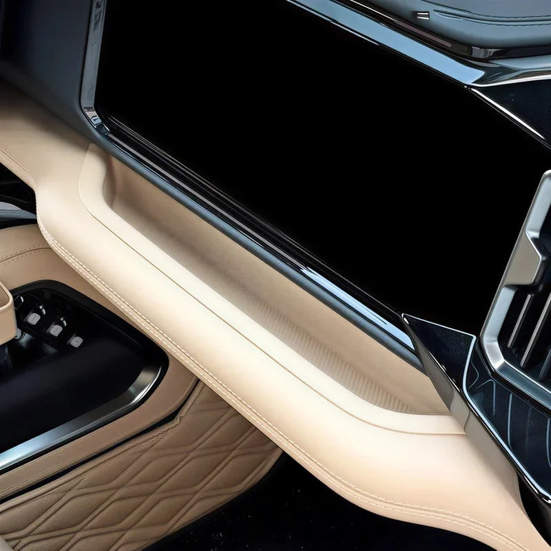 Cream beige premium leather dashboard cover for BYD interior protection.