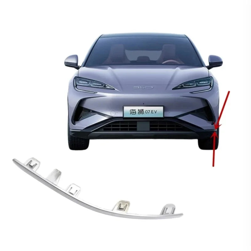 Silver chrome front bumper trim protector for BYD Seal 07 EV, enhancing durability and style.