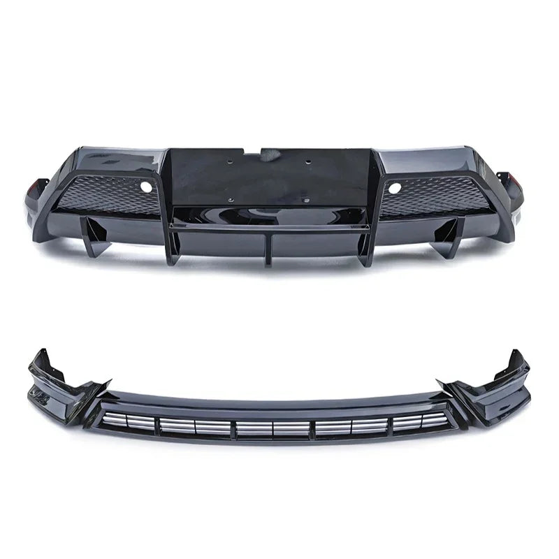 Glossy black aerodynamic rear diffuser and bumper spoiler made of durable ABS material.