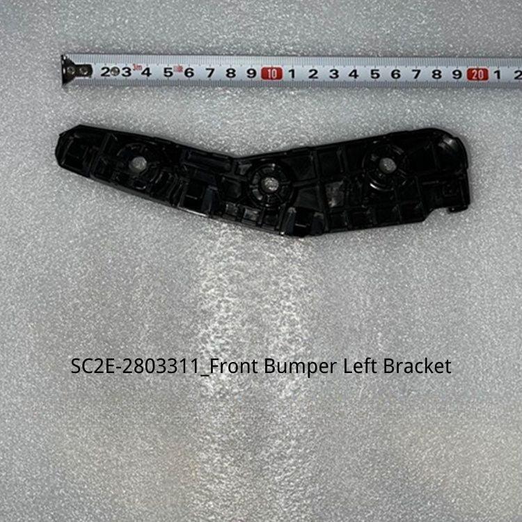 Black durable plastic front bumper left bracket for BYD, precision molded automotive part.