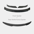 Black carbon fiber front spoiler and rear performance spoiler set for BYD accessories.