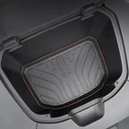 Black textured TPE trunk mat with red edge stitching for BYD cargo protection.