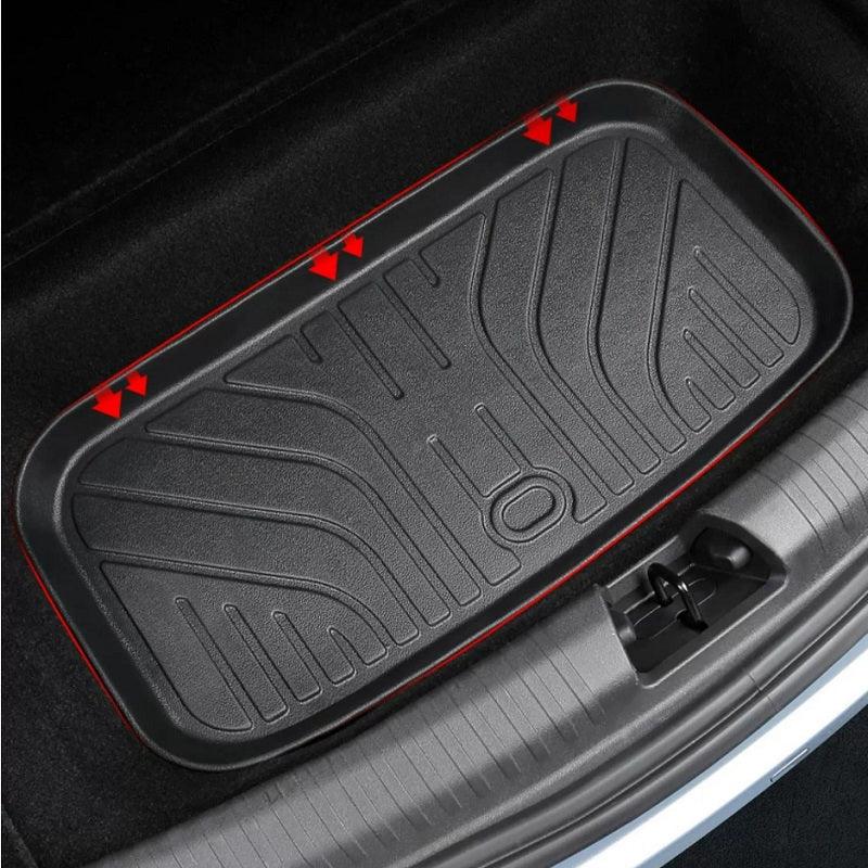 Black heavy-duty TPE waterproof trunk mat with anti-slip grooves for BYD car protection.
